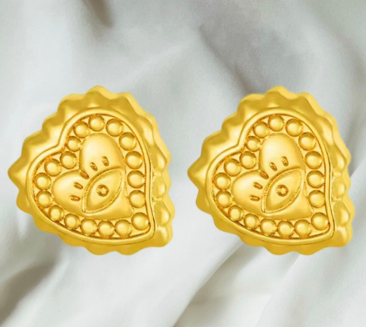 Scalloped Beaded Heart Studs