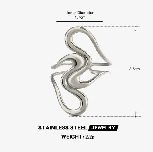 Molten Wave Statement Ring — Silver