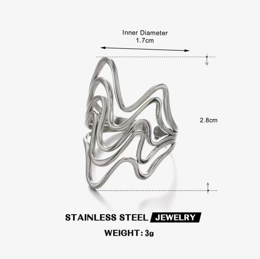 Rippling Wave Multi-Band Ring — Silver