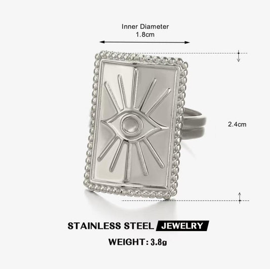 Evil Eye Tablet Signet Ring — Silver