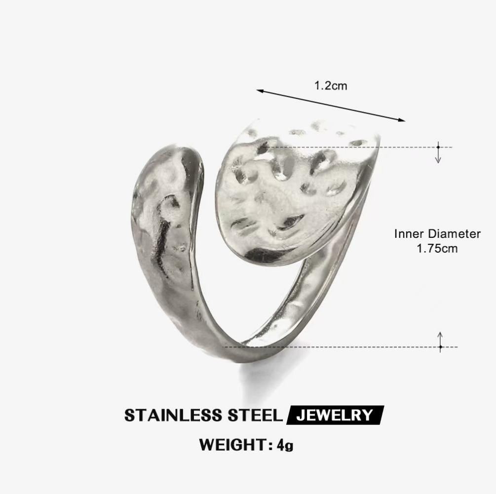 Hammered Bypass Wrap Ring — Silver