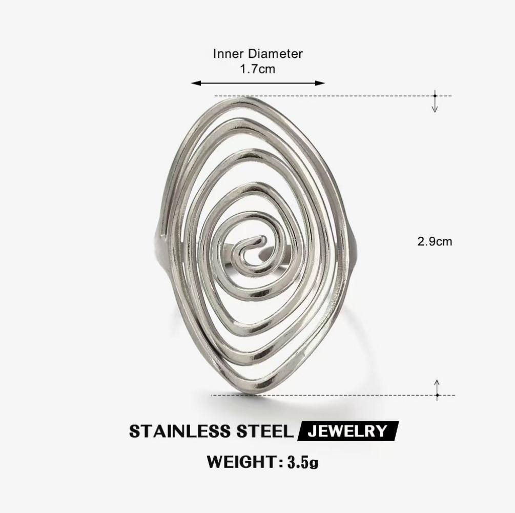 Spiral Swirl Marquise Ring — Silver