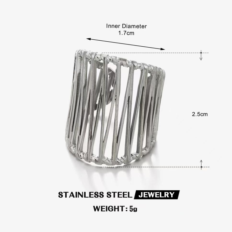 Woven Wire Cage Wide Ring — Silver
