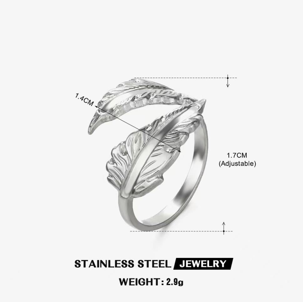 Wrapped Feather Adjustable Ring — Silver