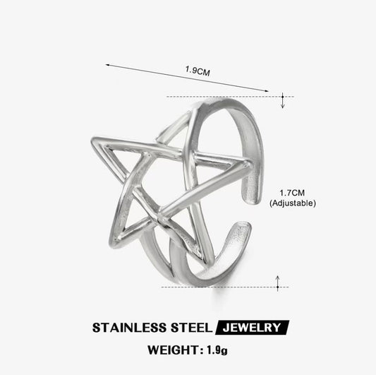 Pentagram Star Adjustable Ring — Silver