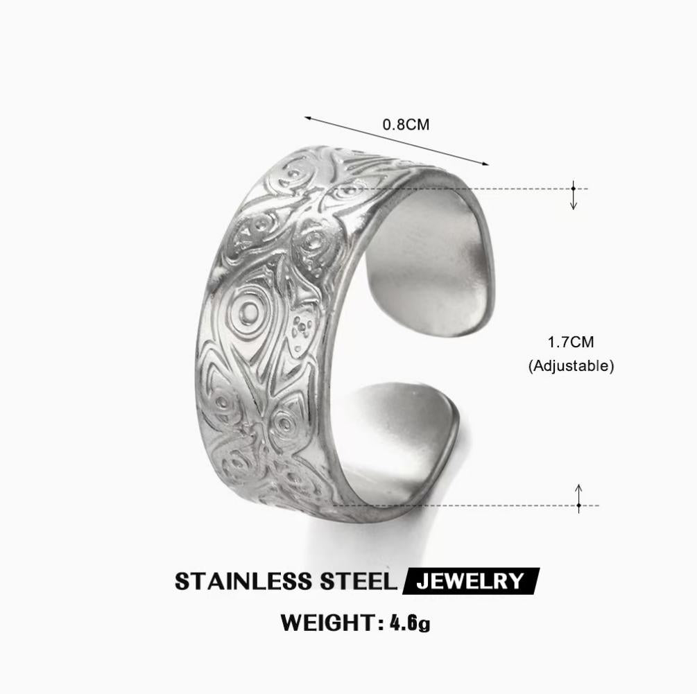 Engraved Talisman Wide Ring — Silver