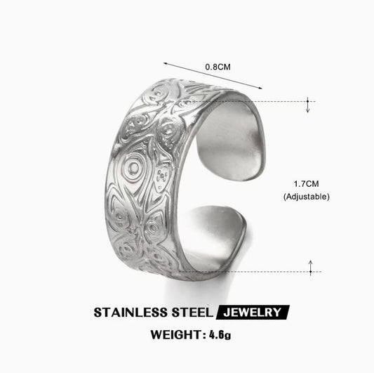 Engraved Talisman Wide Ring — Silver