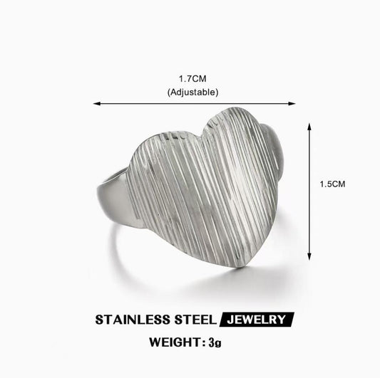 Brushed Heart Signet Ring — Silver