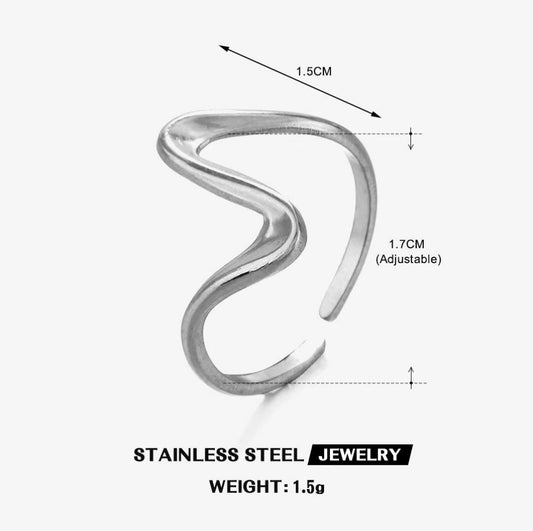 Sculpted Wave Open Band Ring — Silver