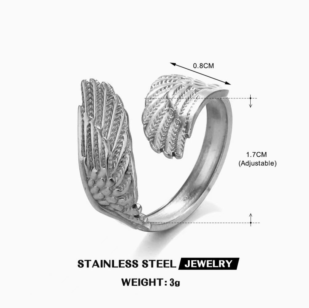 Angel Wing Feather Wrap Ring — Silver