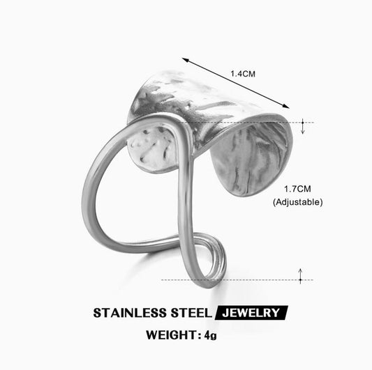 Hammered Wide Cuff Wrap Ring — Silver