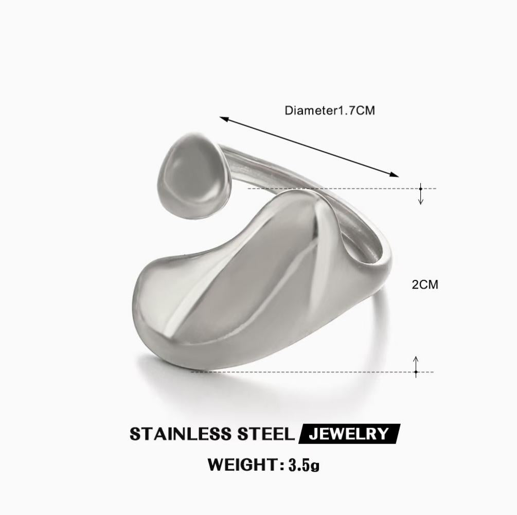 Folded Petal Wrap Open Ring — Silver