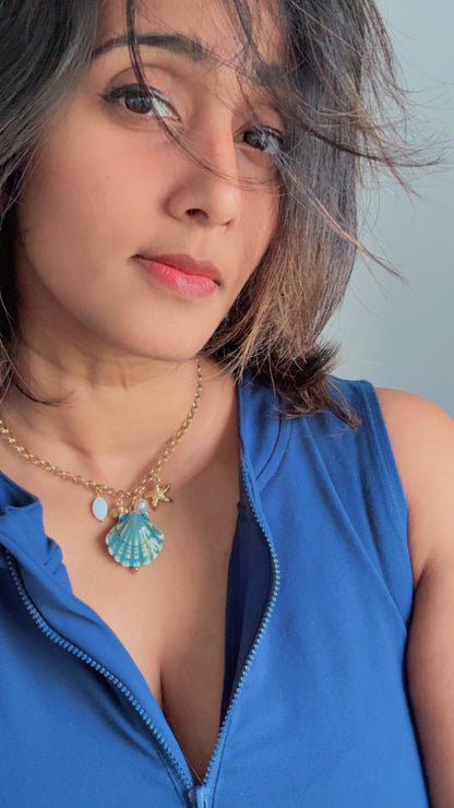 Gold Blue Gemstone Necklace