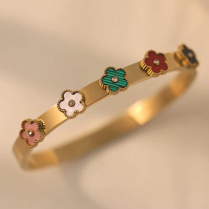 Gold Enamel Clover Bangle