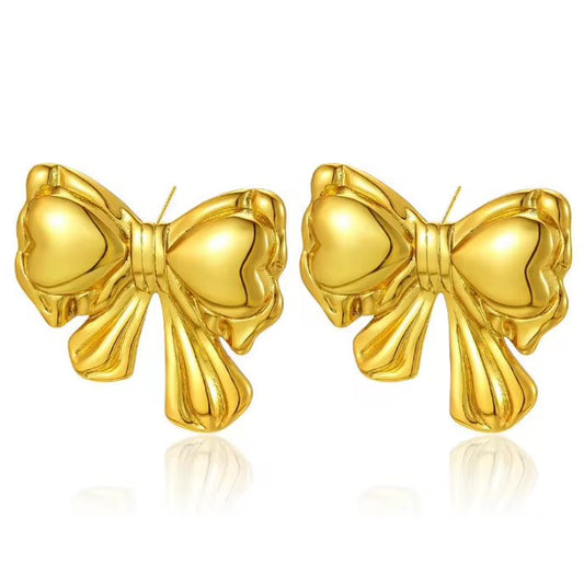 Golden Bow Ribbon Studs