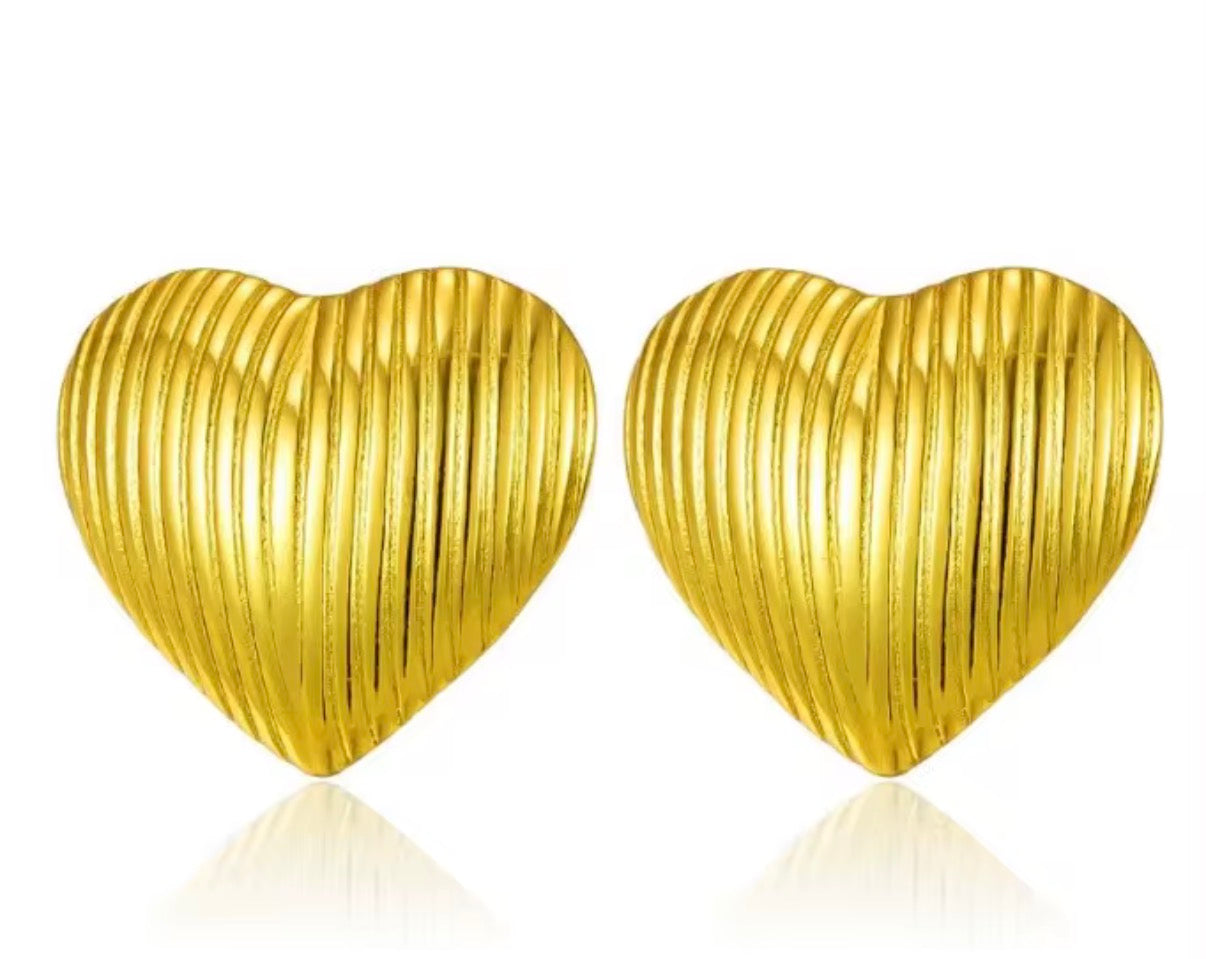 Vertical Ribbed Heart Studs
