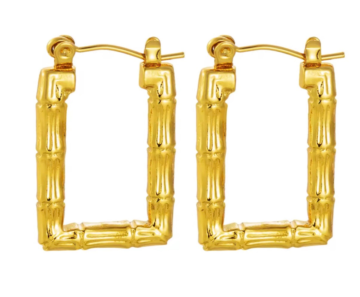 Bamboo Rectangle Hoop Earrings