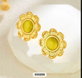 Ribbed Petal Chartreuse Stone Studs