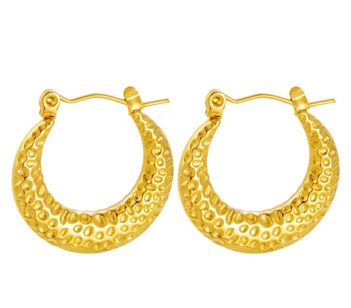 Hammered Dot Crescent Hoops