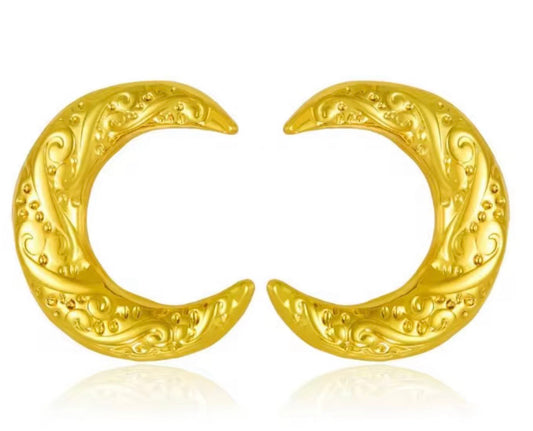 Ornate Scroll Crescent Studs