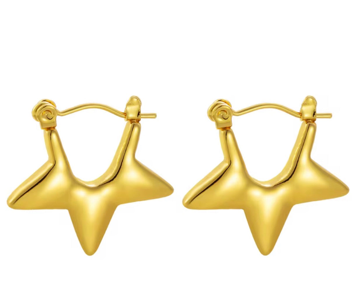 Puffy Star Hoop Earrings