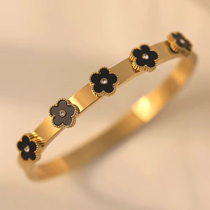 Gold Enamel Clover Bangle