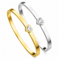 Minimalist Heart Bangle | CZ Crystal Accent