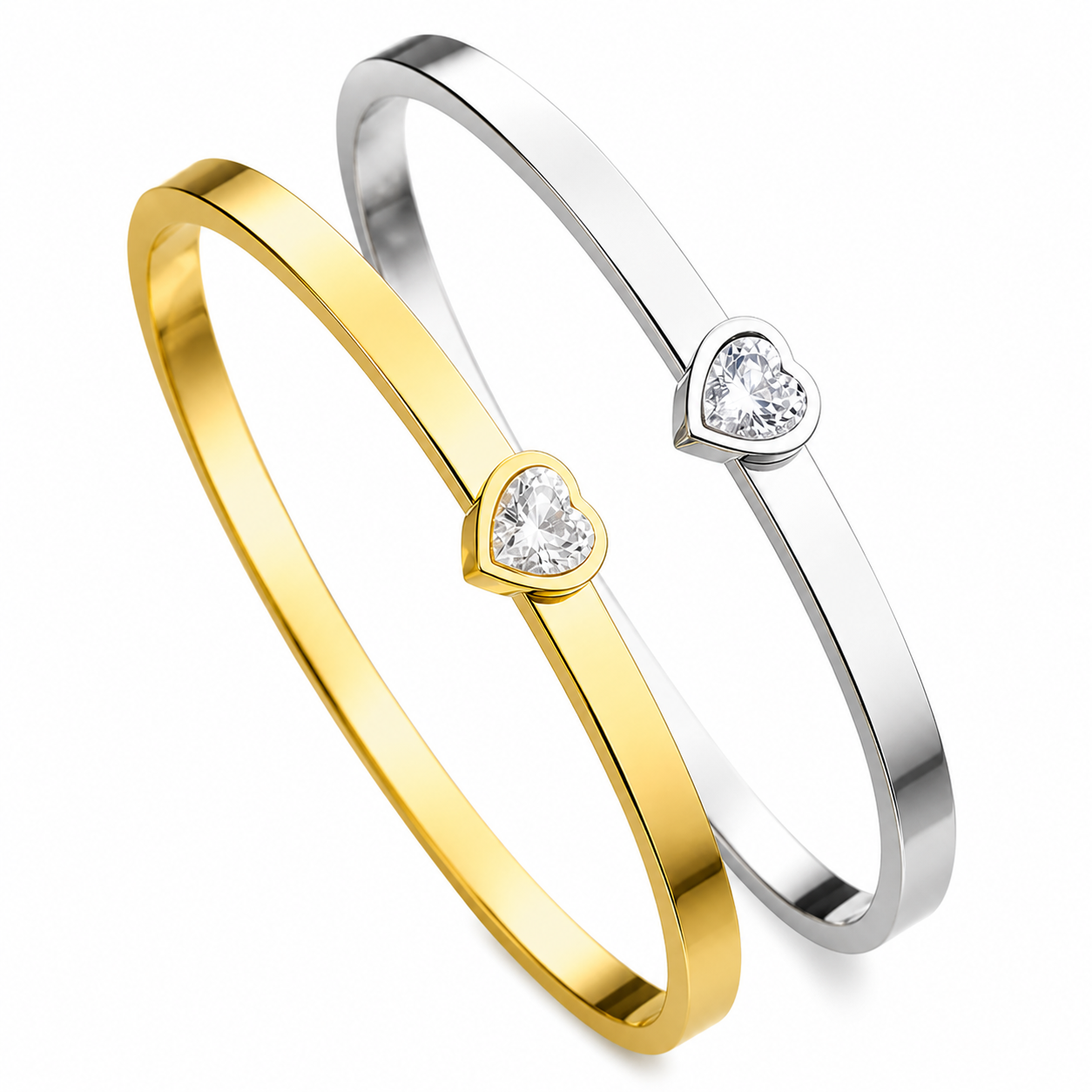 Minimalist Heart Bangle | CZ Crystal Accent