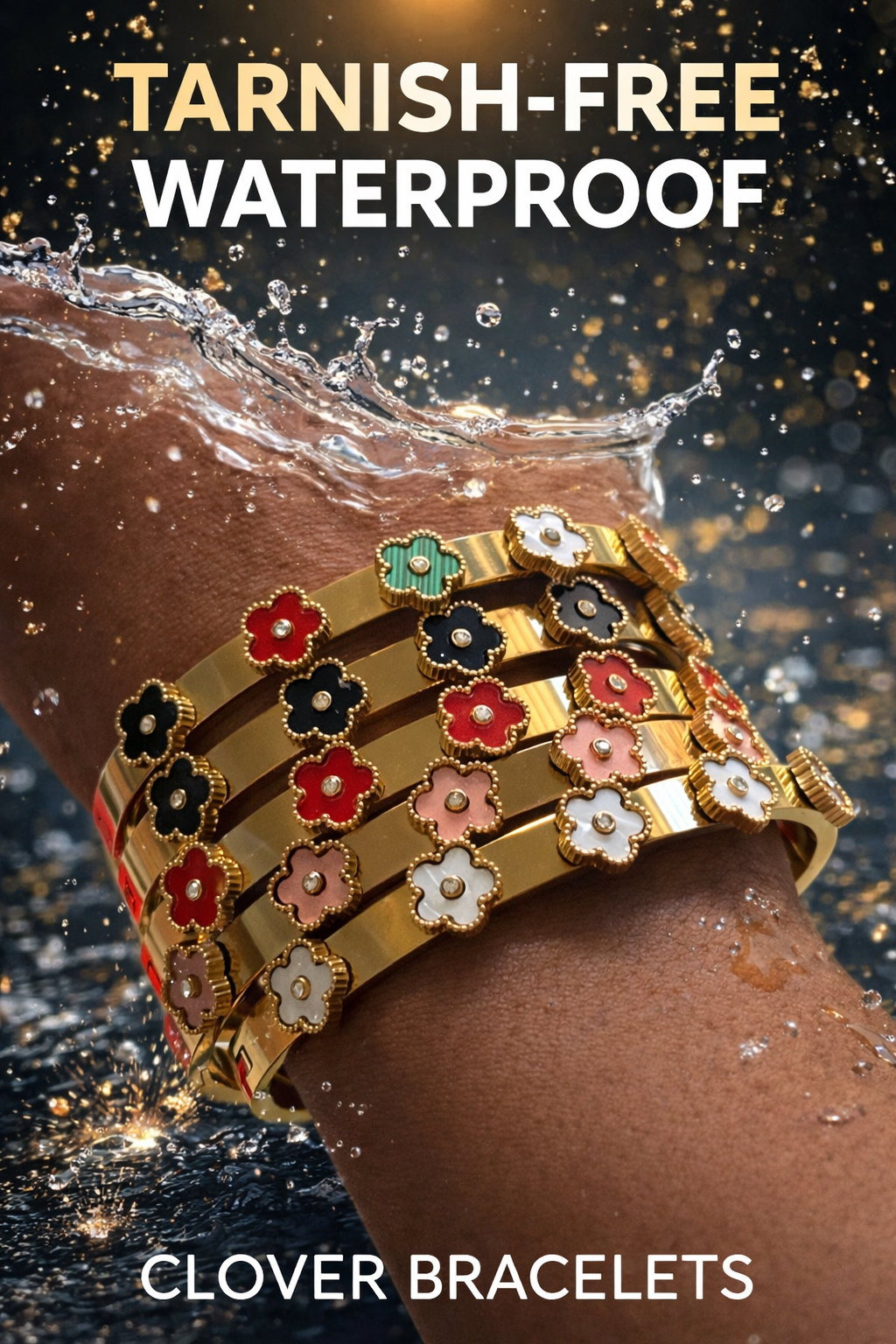 Gold Enamel Clover Bangle
