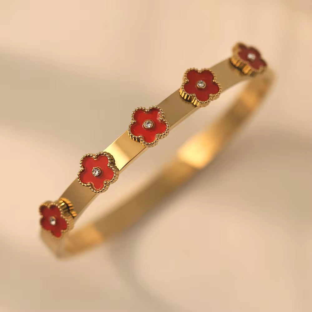 Gold Enamel Clover Bangle