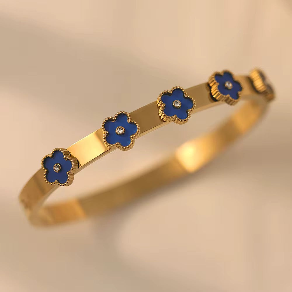 Gold Enamel Clover Bangle