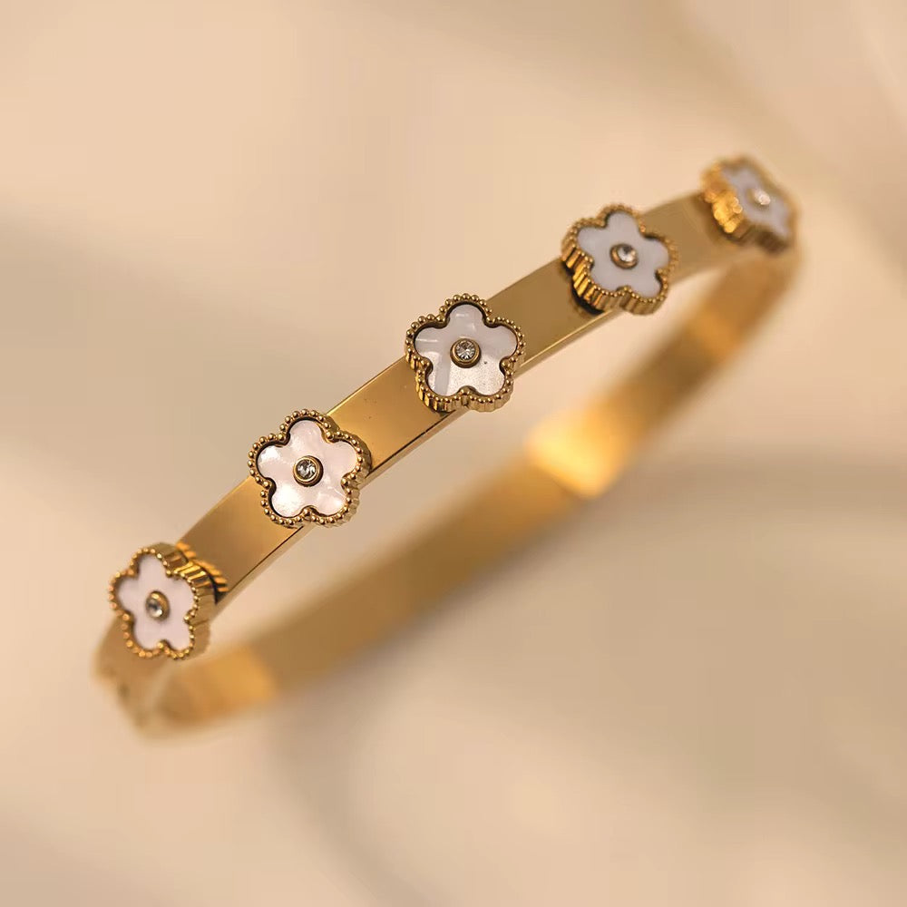 Gold Enamel Clover Bangle