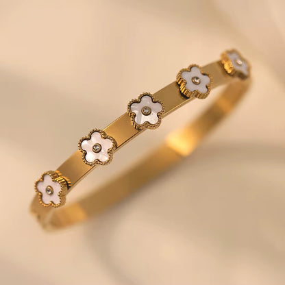 Gold Enamel Clover Bangle