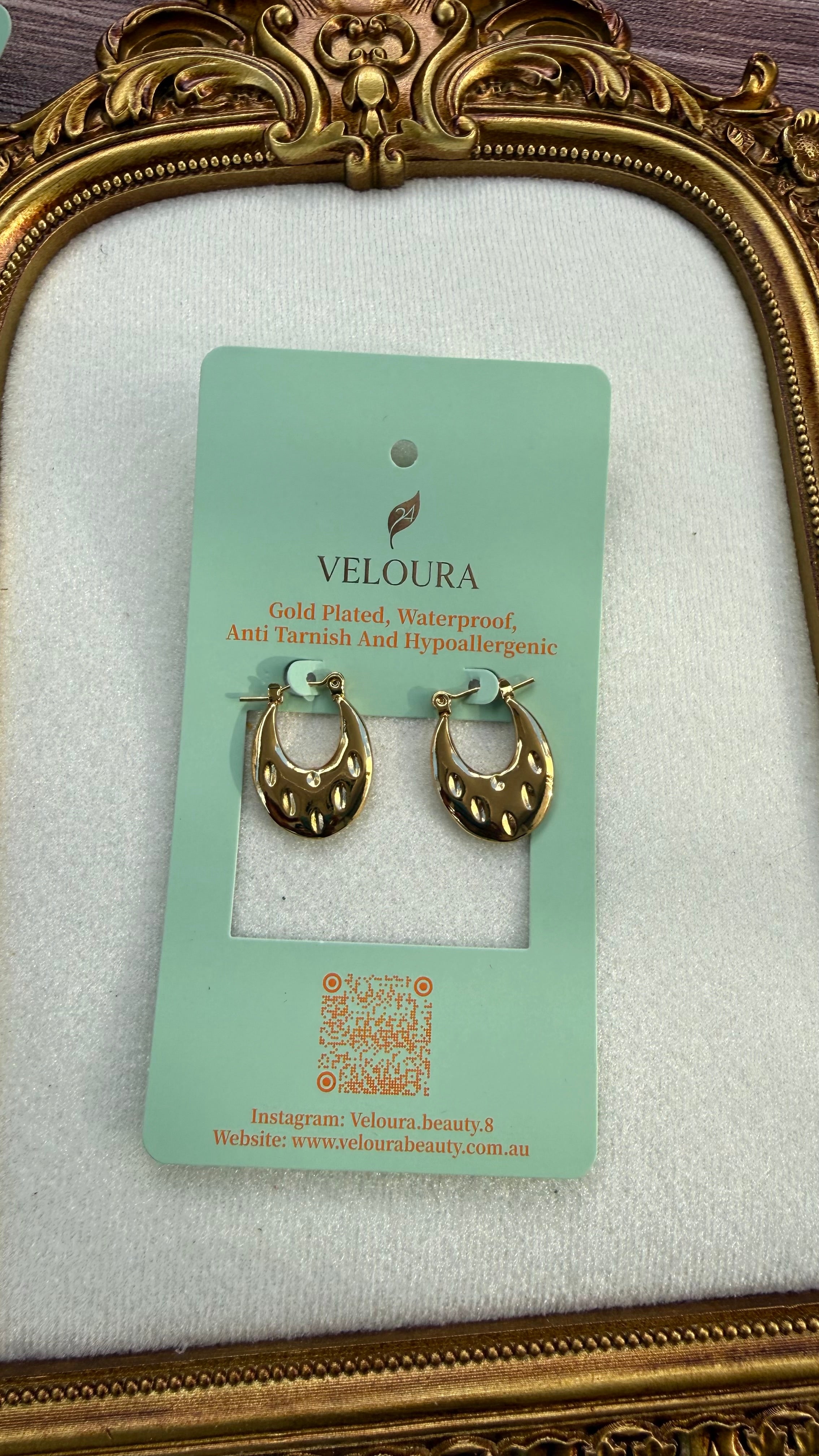 Carved Oval Crescent Hoop Earrings