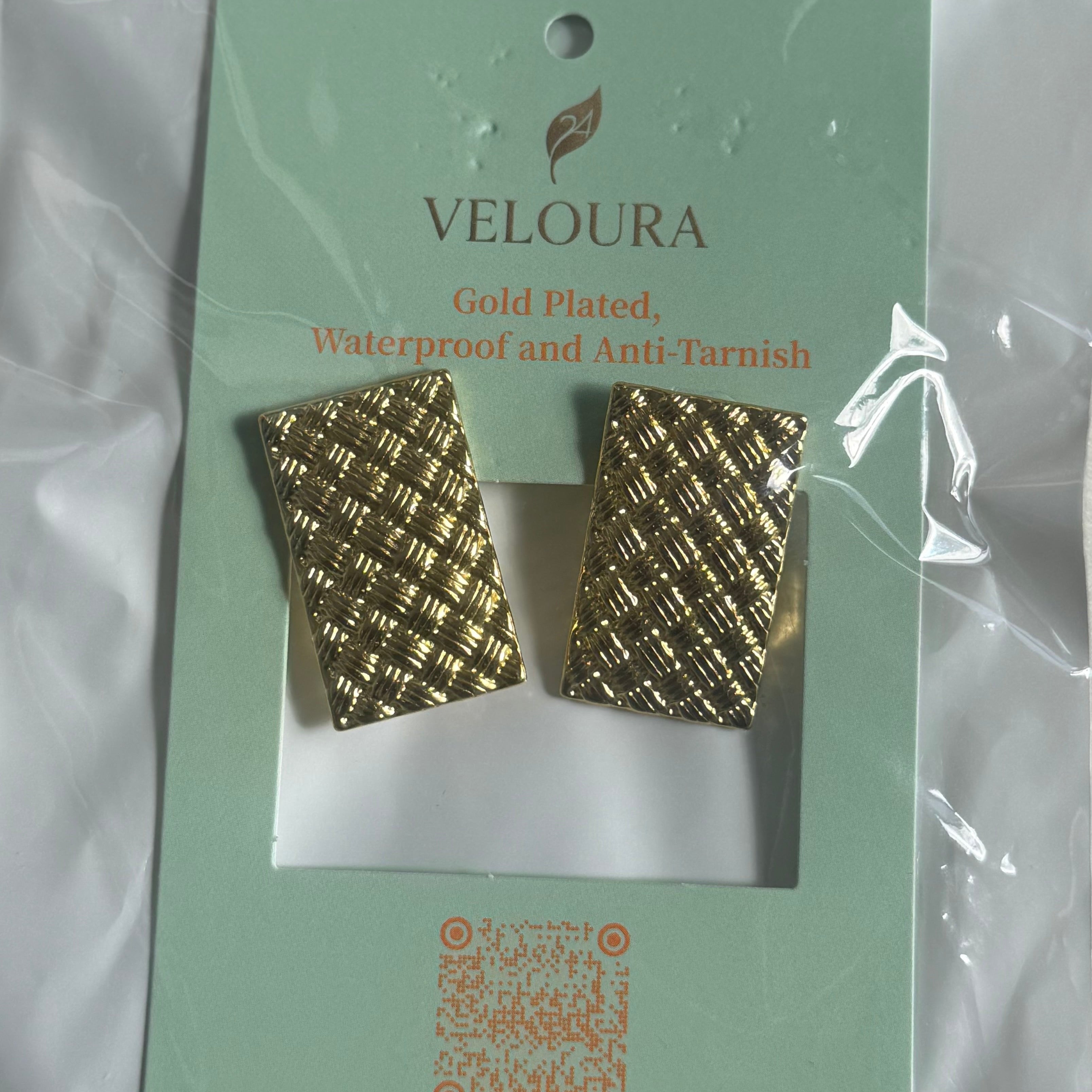 Woven Basketweave Rectangle Stud Earrings