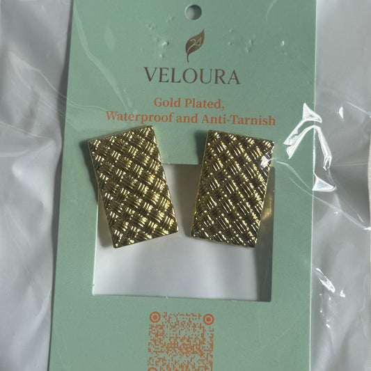 Woven Basketweave Rectangle Stud Earrings