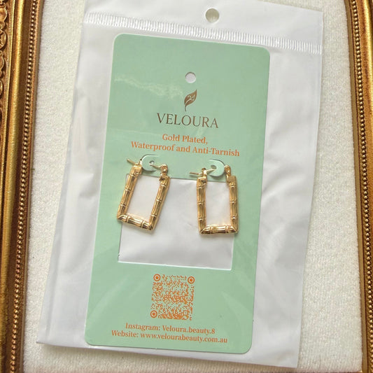 Bamboo Rectangle Open Hoop Earrings