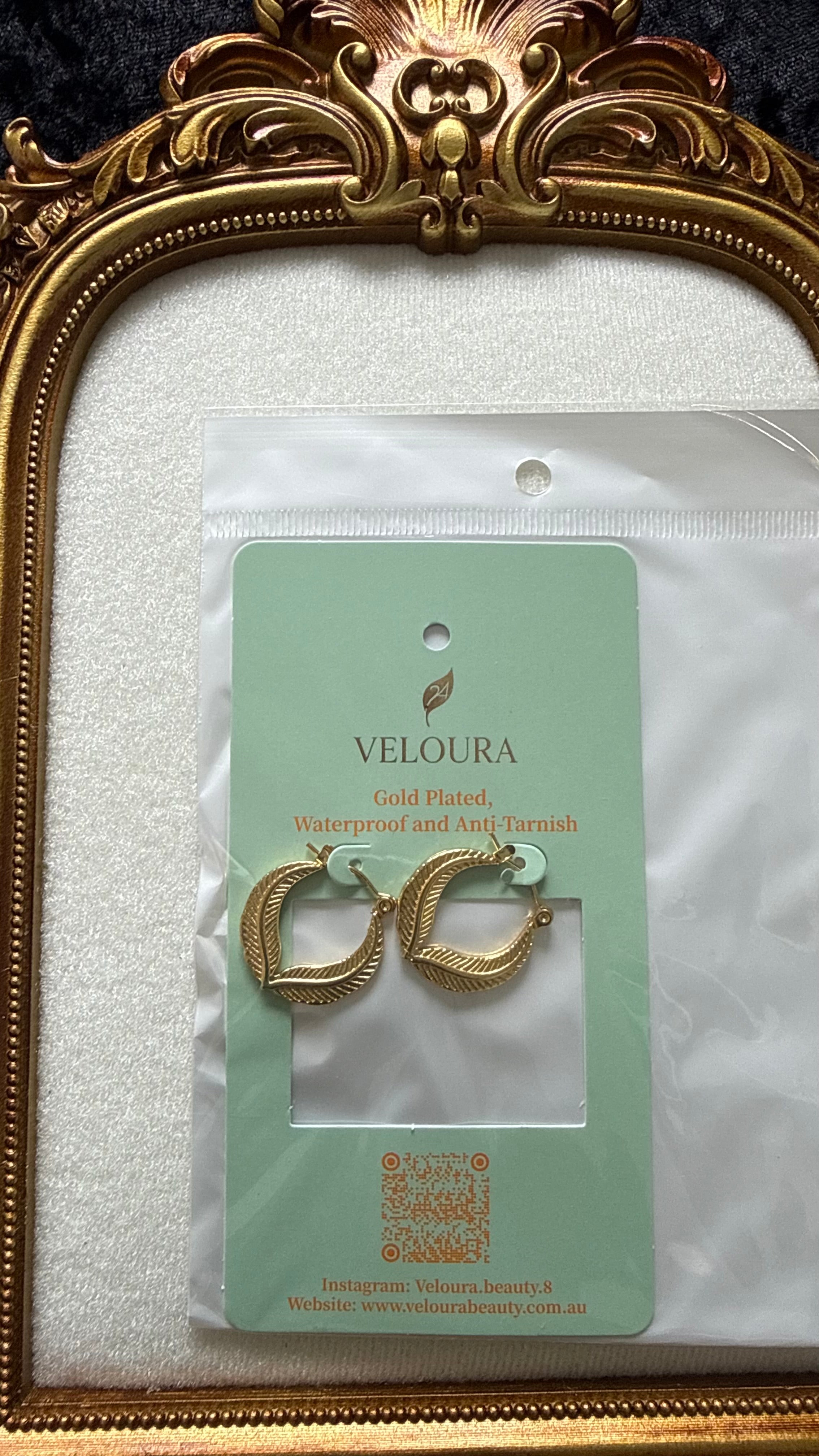 Engraved Feather Leaf Hoop Earrings