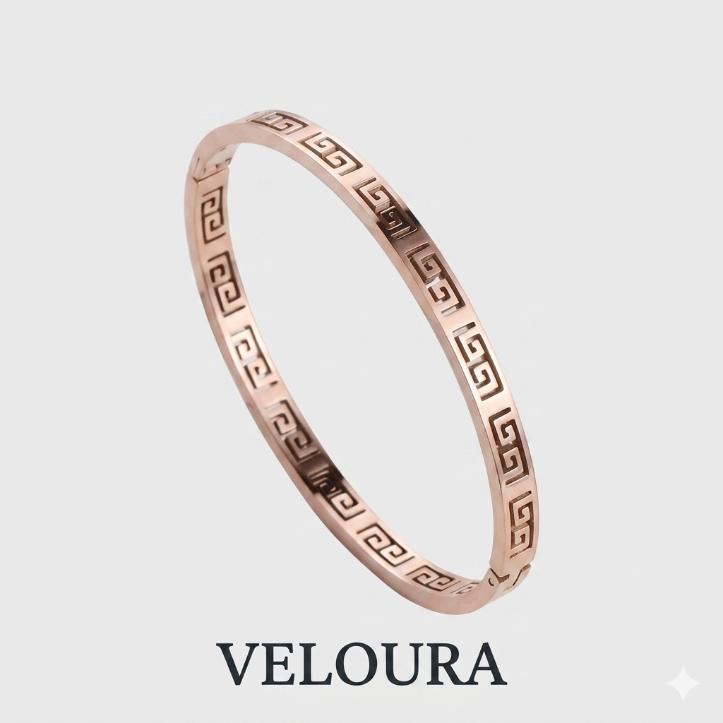 Rose Gold Greek Key Bangle Bracelet – Tarnish Free & Waterproof
