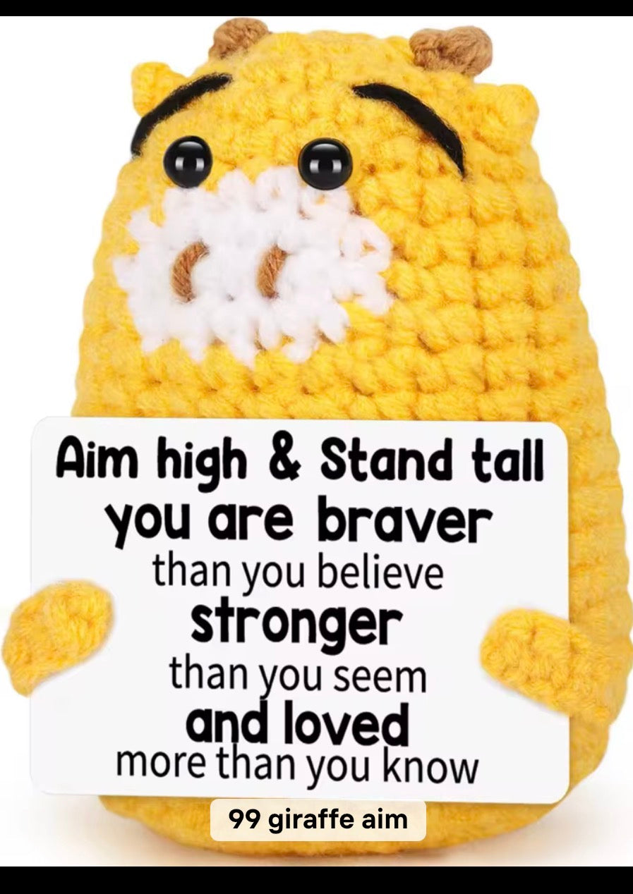 Positive Giraffe Crochet Keychain with affirmation card