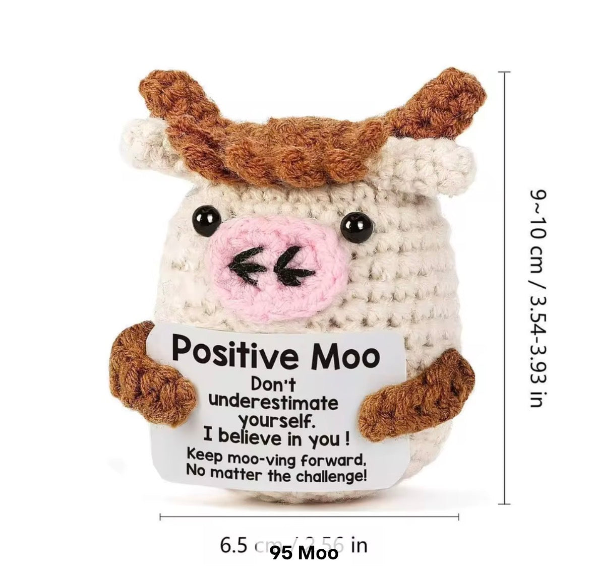 Positive Cow Crochet Keychain with affirmation card