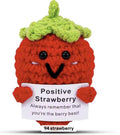 Positive Strawberry Crochet Keychain with affirmation card