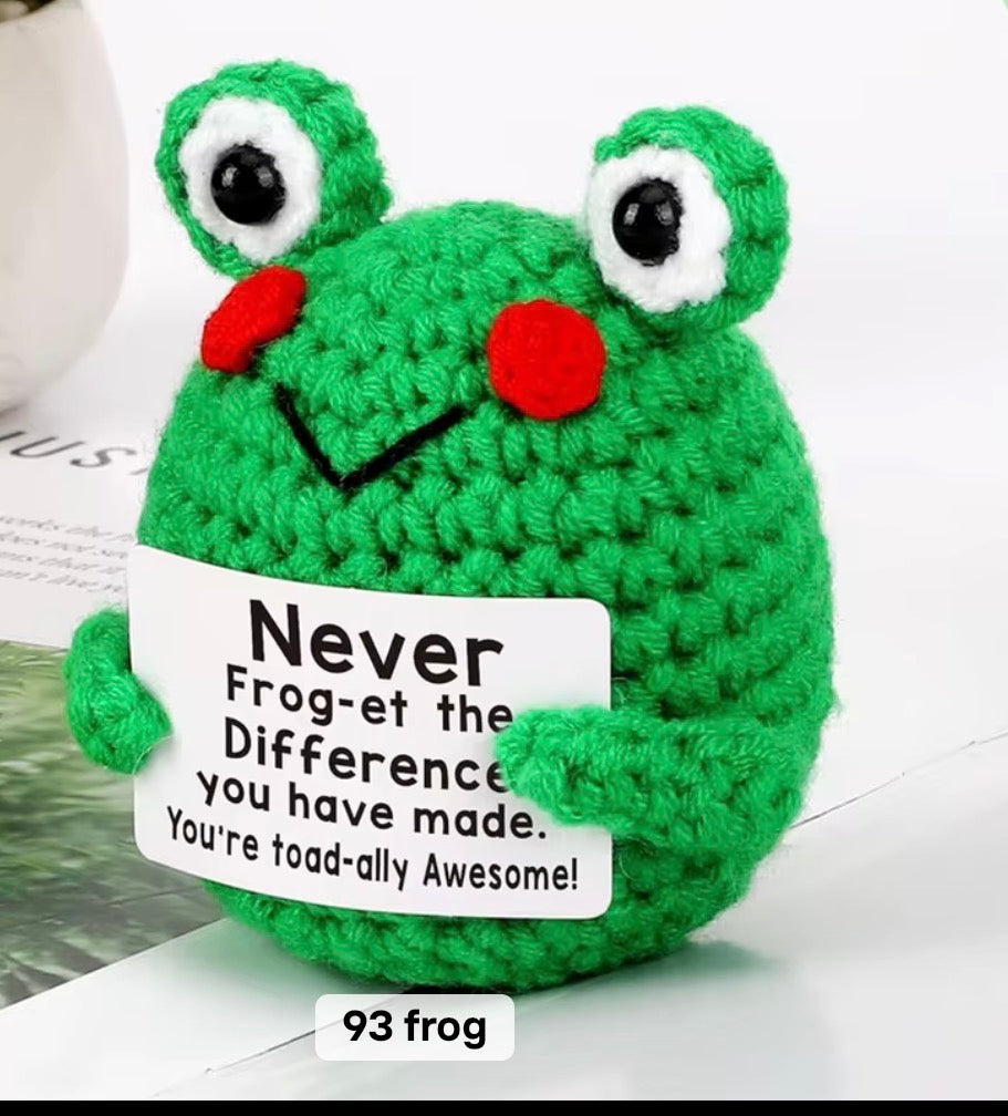 Positive Frog Crochet Keychain with affirmation card