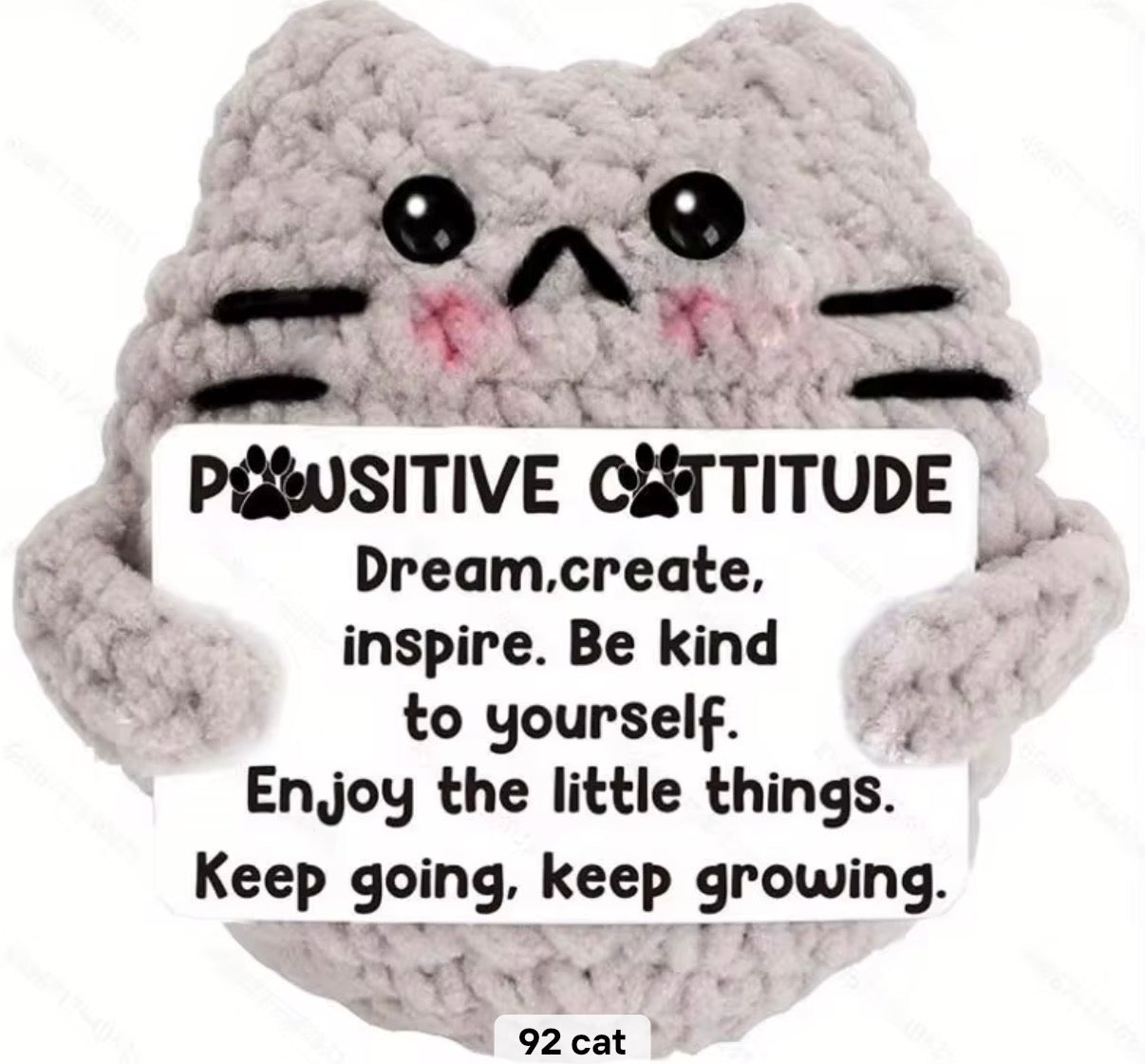 Pawsitive Cat Crochet Keychain with affirmation card