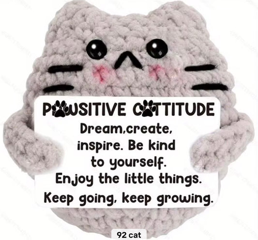 Pawsitive Cat Crochet Keychain with affirmation card