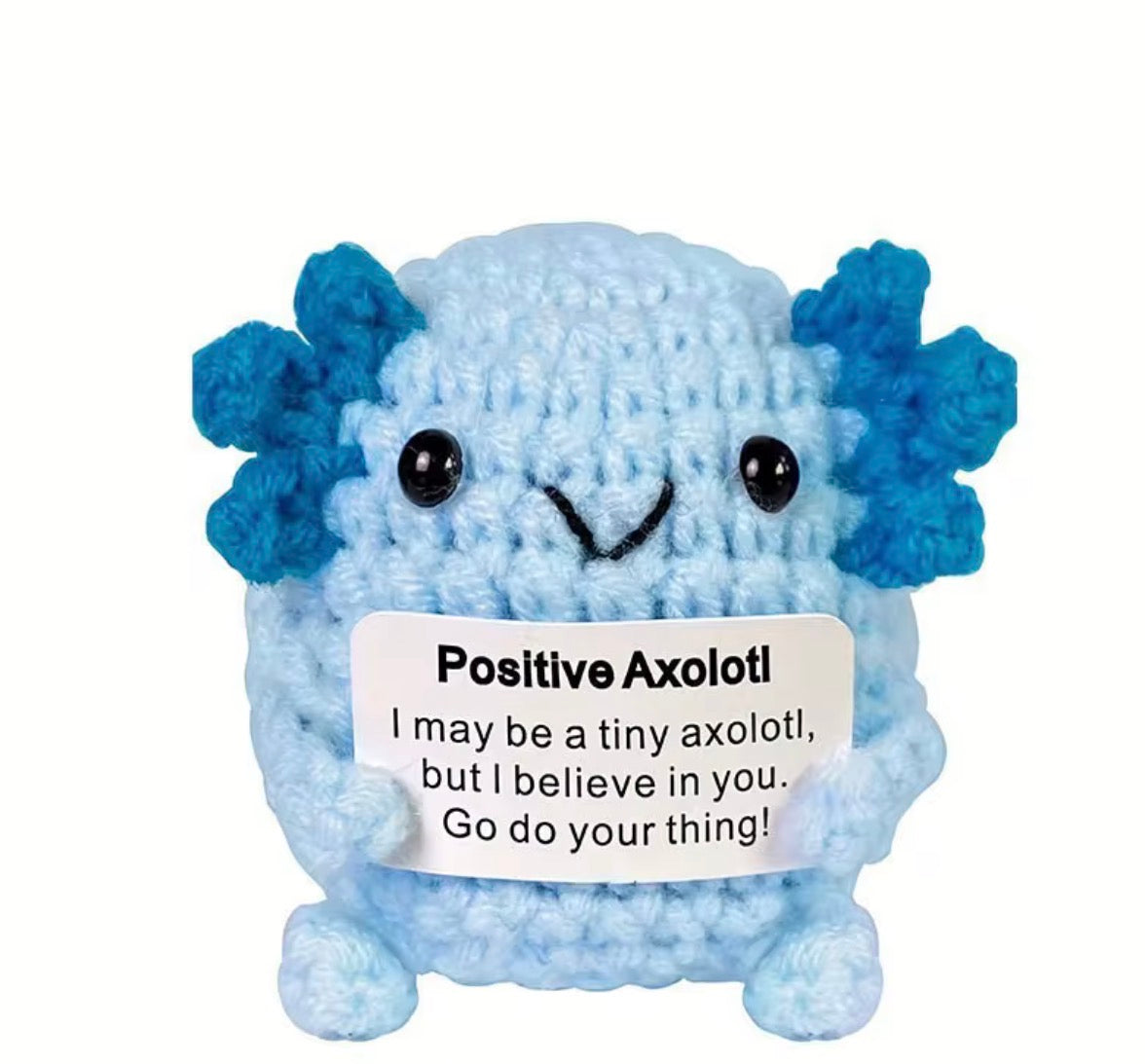 Positive Axolotl Crochet Keychain with affirmation card