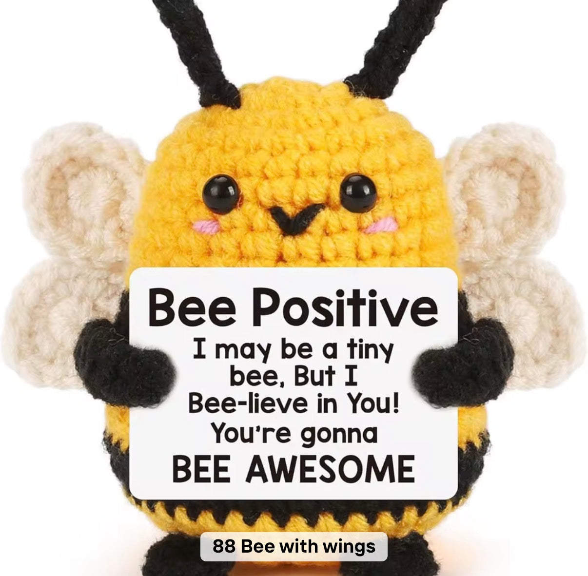 Bee Positive Crochet Keychain with affirmation card