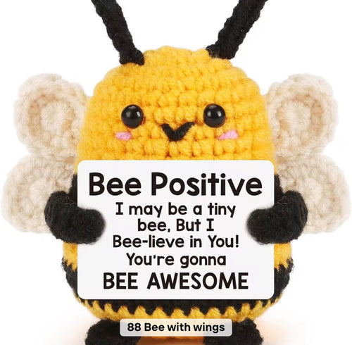 Bee Positive Crochet Keychain with affirmation card