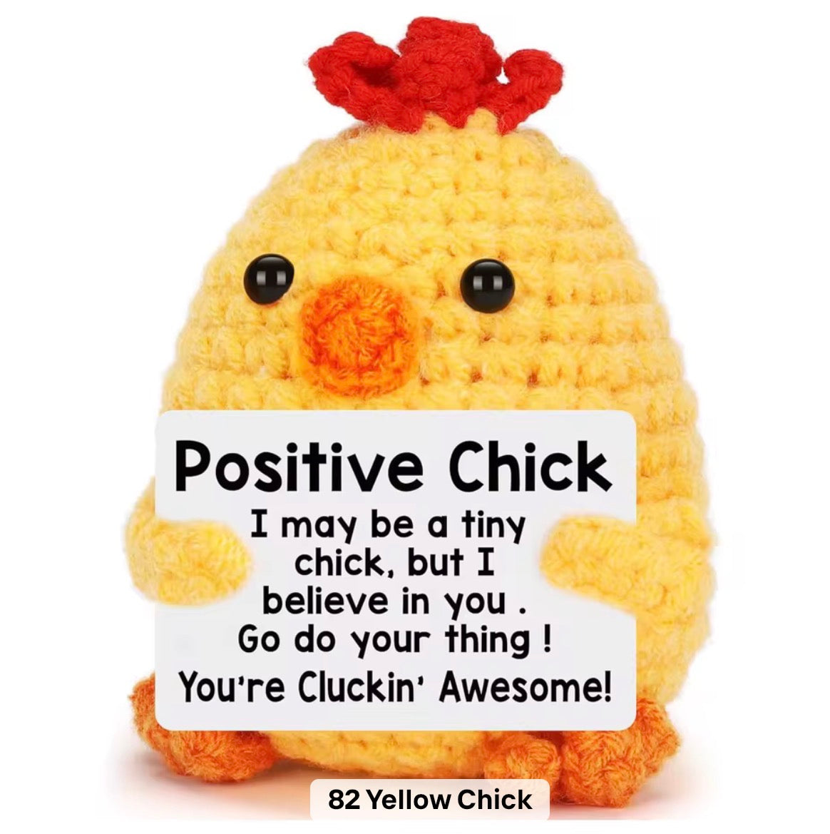 Positive Chick Crochet Keychain with affirmation card