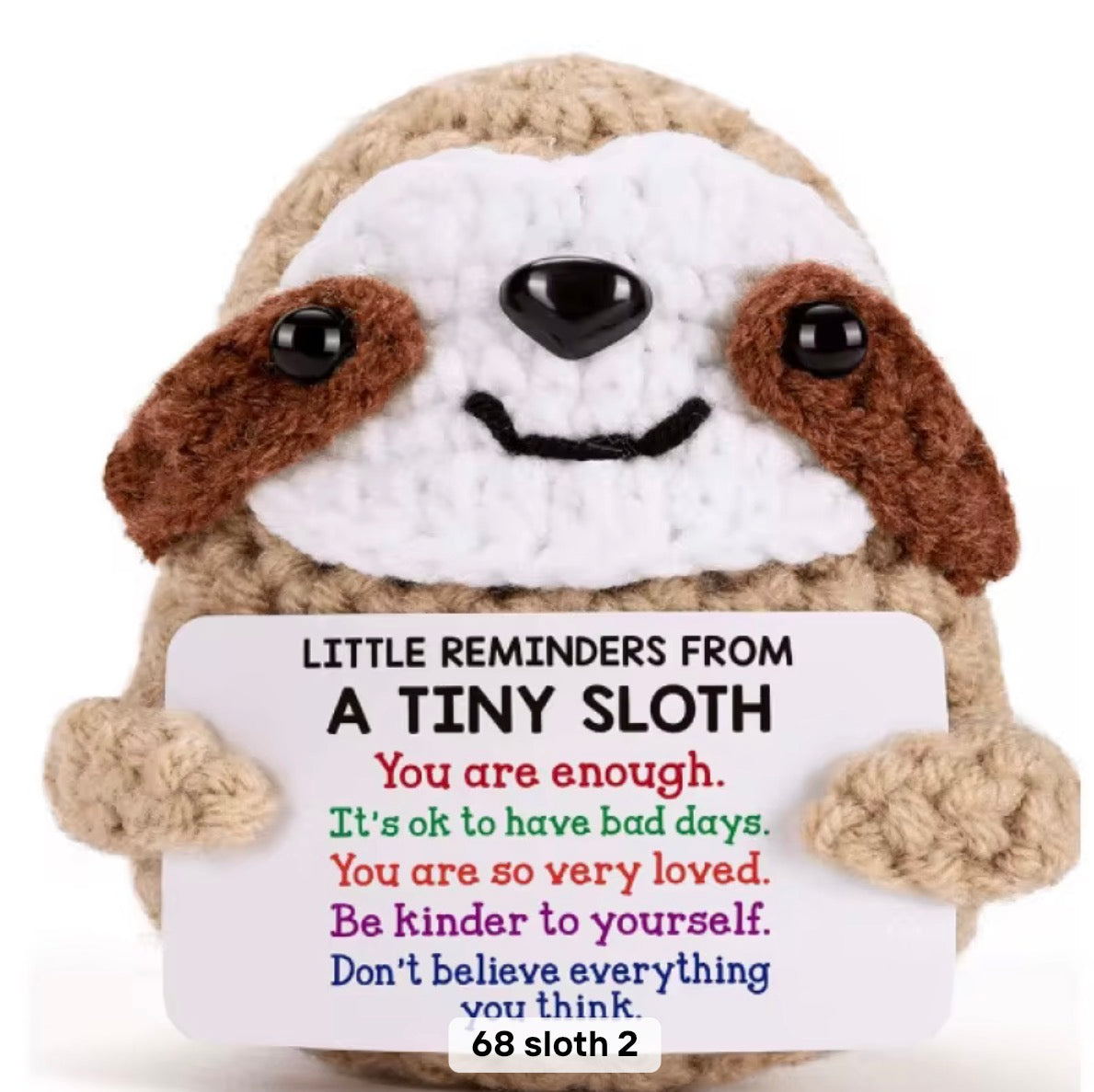 Positive Sloth Crochet Keychain with affirmation card